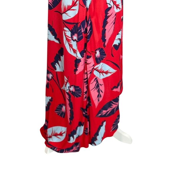 Express Red Tropical Floral Maxi Skirt With Asymmetrical Hem & Elastic Waistband - Picture 4 of 7